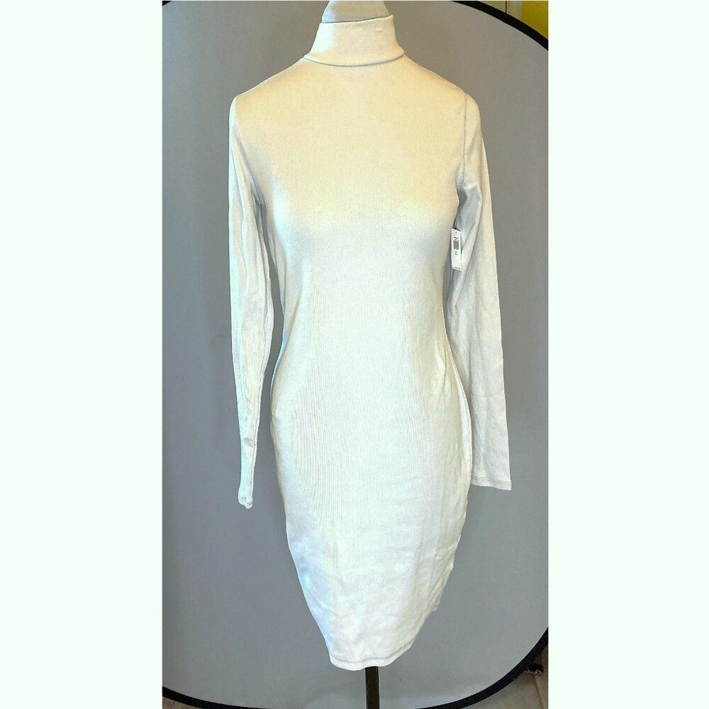 Old Navy off white rib mock turtleneck bodycon long sleeve dress, nwt